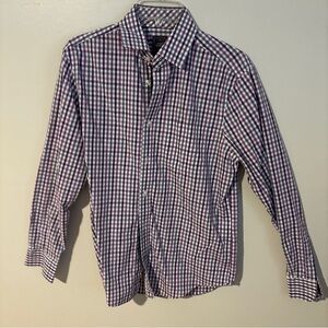 GAP Men's Purple and White Plaid Shirt